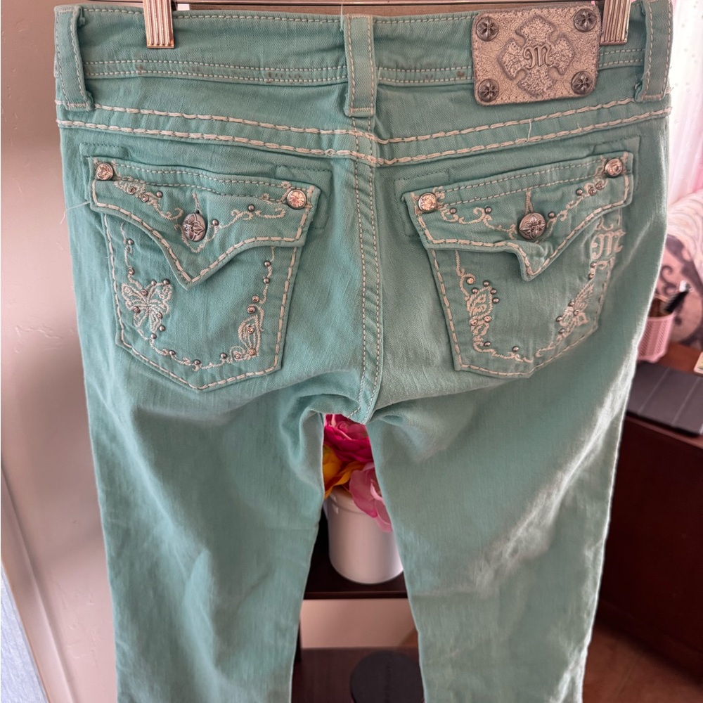 Miss Me Mint Embellished Cropped Jeans